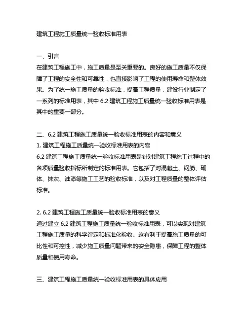 6.2建筑工程施工质量统一验收标准用表