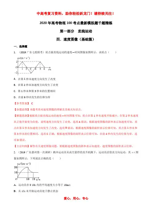 专题14 速度图像(基础篇)(解析版)