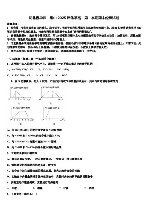 湖北省华师一附中2025届化学高一第一学期期末经典试题含解析