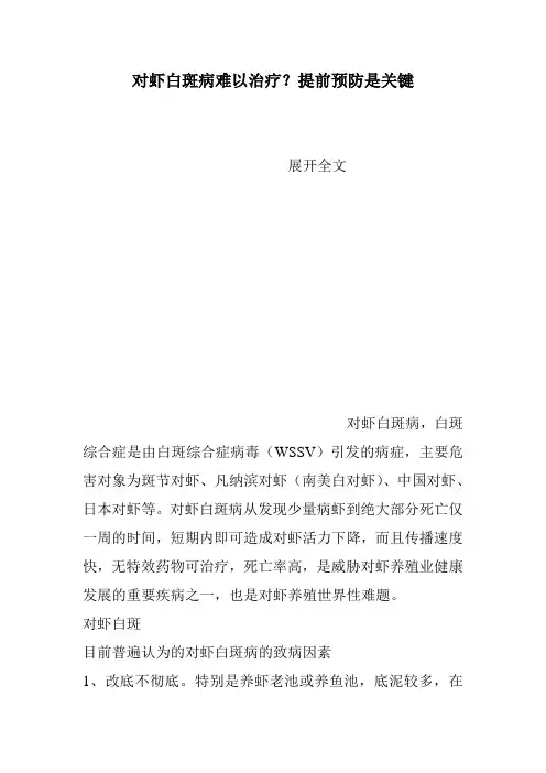 对虾白斑病难以治疗？提前预防是关键
