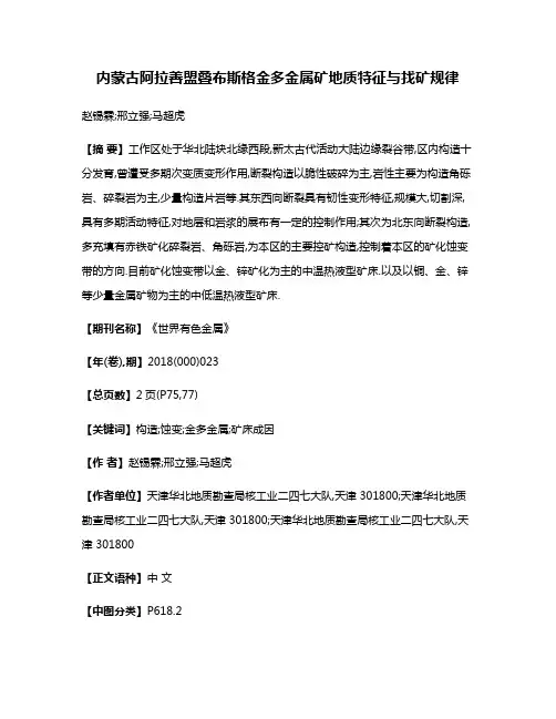 内蒙古阿拉善盟叠布斯格金多金属矿地质特征与找矿规律