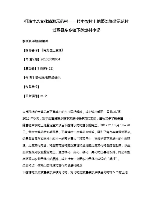 打造生态文化旅游示范村——桂中农村土地整治旅游示范村武宣县东乡镇下莲塘村小记