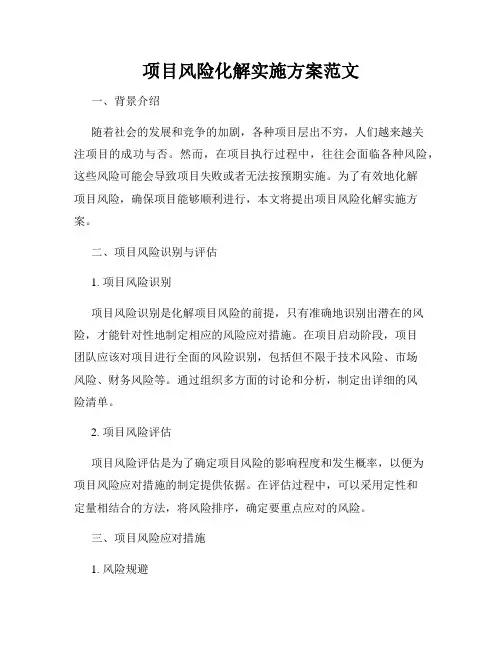 项目风险化解实施方案范文