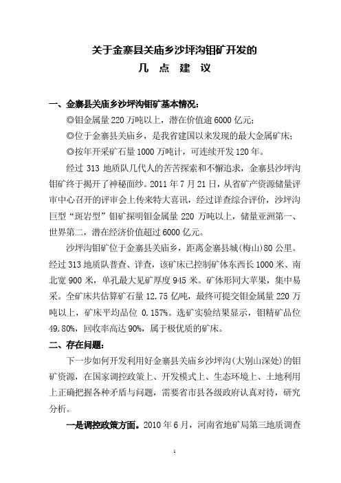 金寨县沙坪沟钼矿开发调查