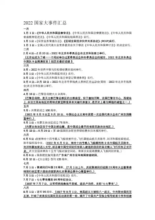 2022年国家大事和时事政治