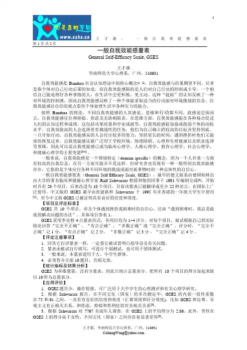 一般自我效能感量表及说明