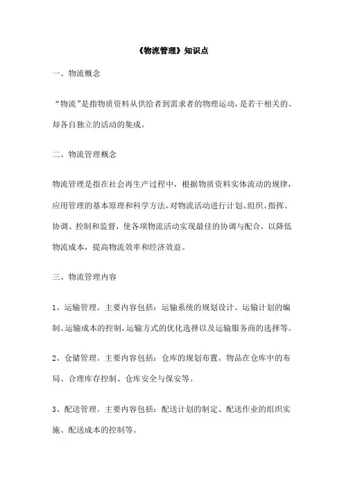 《物流管理》知识点