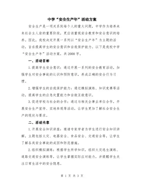 中学“安全生产年”活动方案
