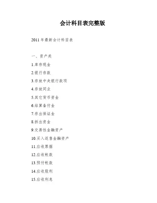 会计科目表完整版
