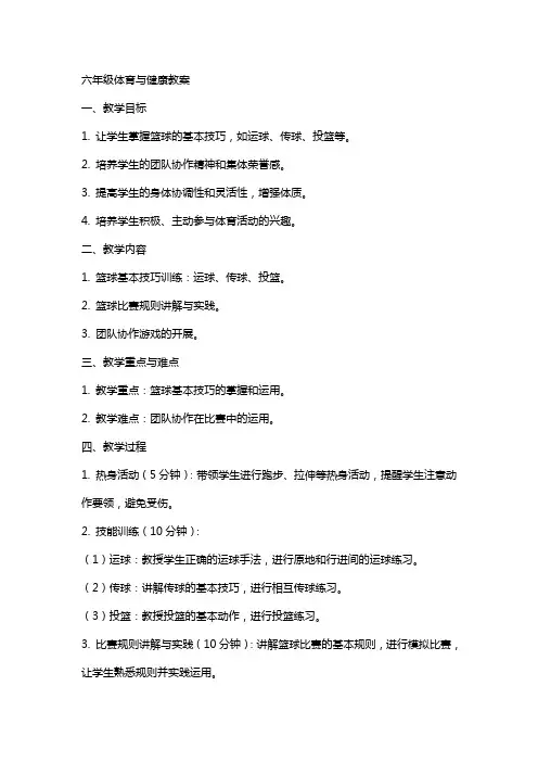 六年级体育与健康教案