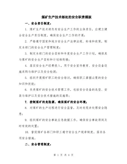 煤矿生产技术部处的安全职责模版
