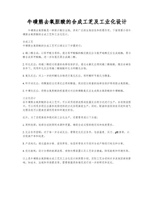 牛磺熊去氧胆酸的合成工芝及工业化设计