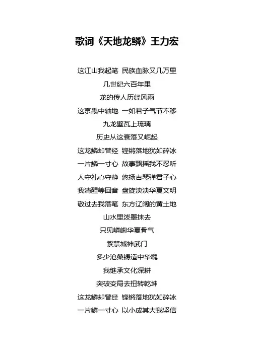 歌词《天地龙鳞》王力宏