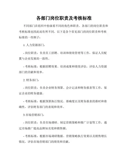 各部门岗位职责及考核标准