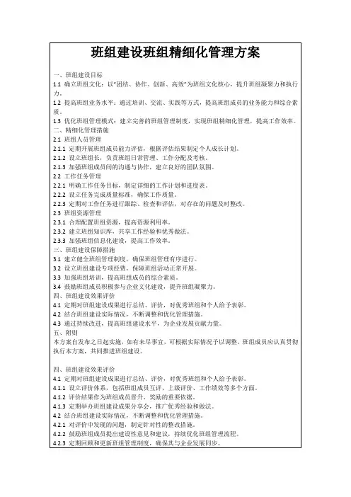 班组建设班组精细化管理方案