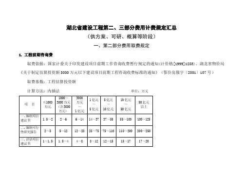 湖北省建设工程第二、三部分费用计费规定汇总