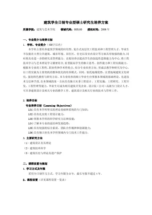 建筑学全日制专业型硕士研究生培养方案-研究生培养办公室-合肥