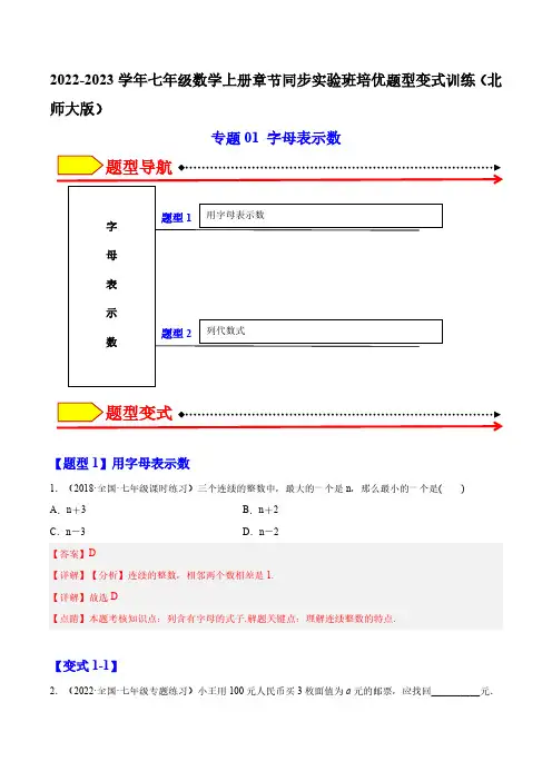专题01 字母表示数(解析版)