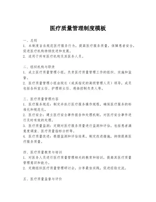 医疗质量管理制度模板