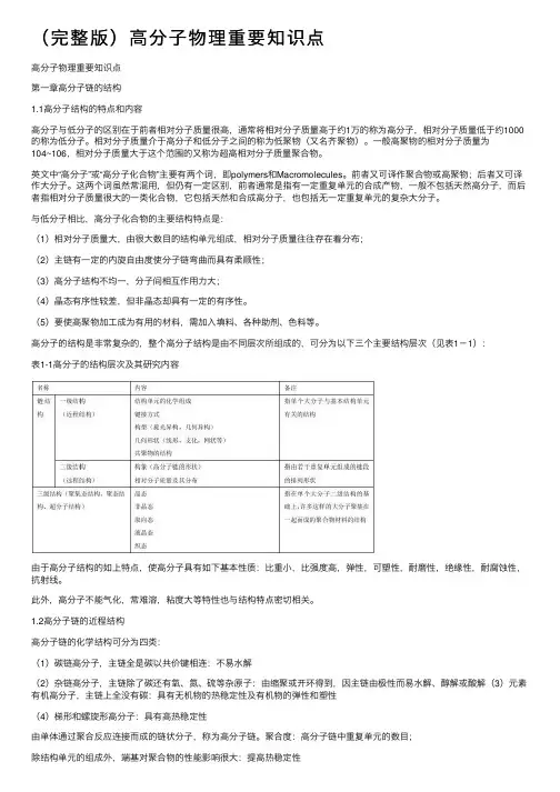 （完整版）高分子物理重要知识点