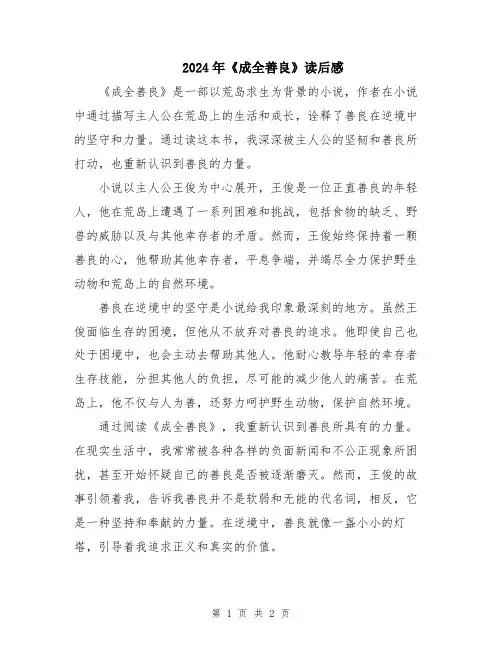2024年《成全善良》读后感
