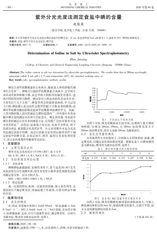 紫外分光光度法测定食盐中碘的含量
