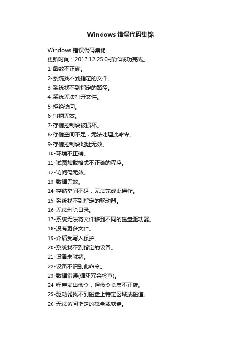 Windows错误代码集锦