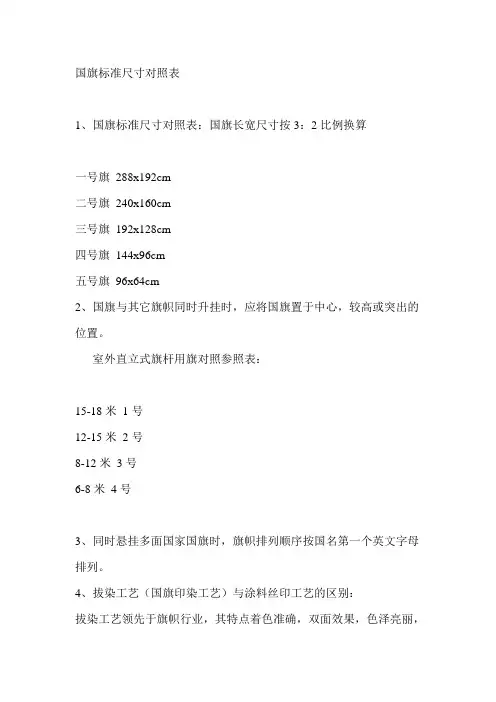 国旗标准尺寸对照表