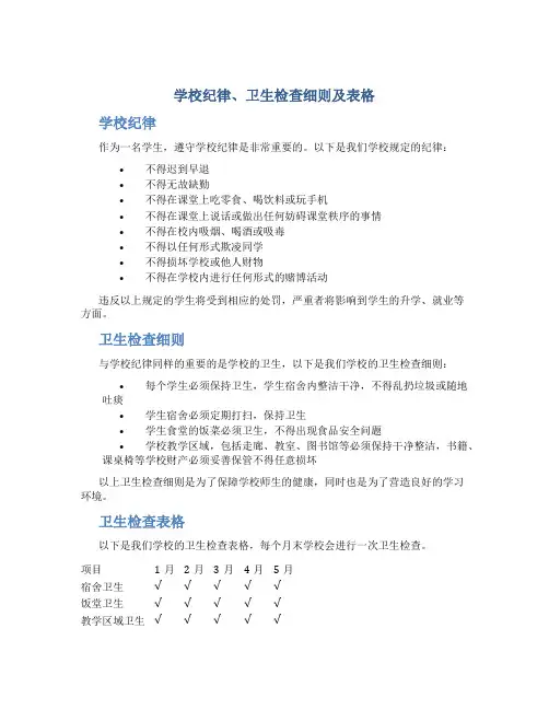 学校纪律、卫生检查细则及表格