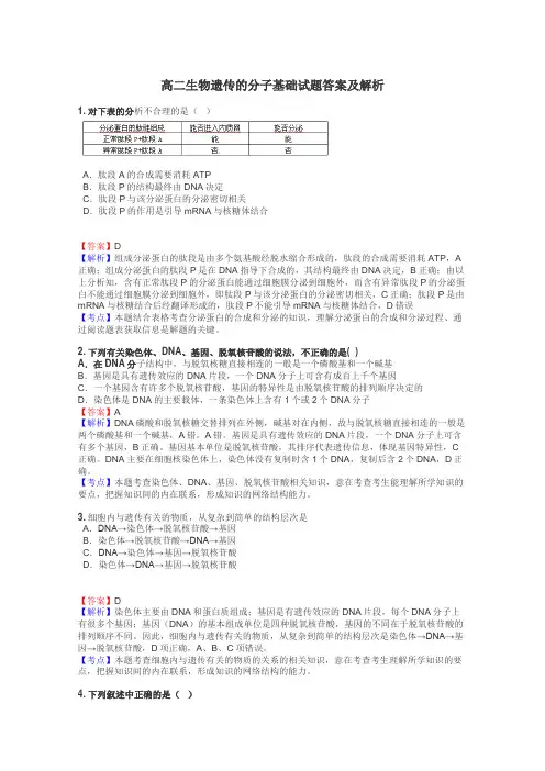 高二生物遗传的分子基础试题答案及解析
