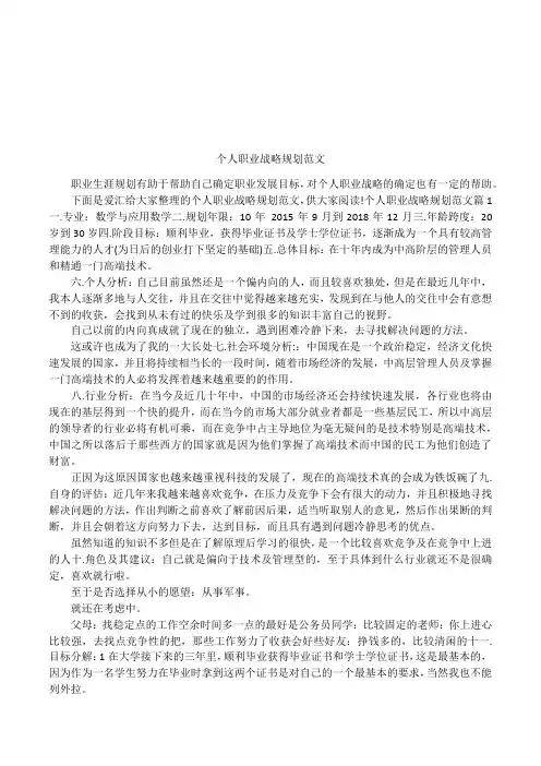 个人职业战略规划范文