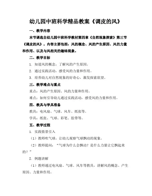 幼儿园中班科学精品教案《调皮的风》