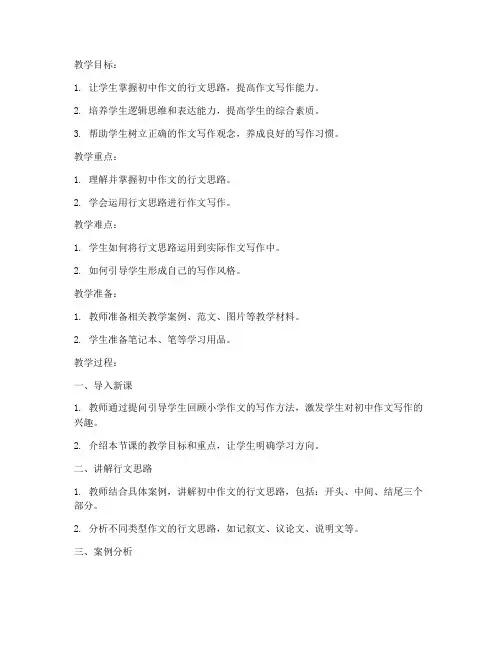 初中行文思路教案模板范文