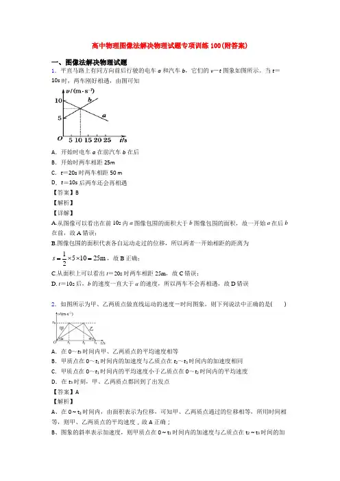 高中物理图像法解决物理试题专项训练100(附答案)