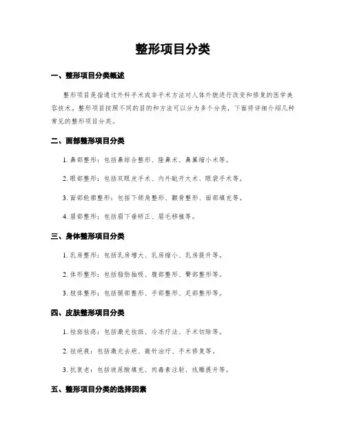 整形项目分类