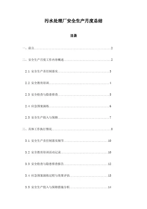 污水处理厂安全生产月度总结
