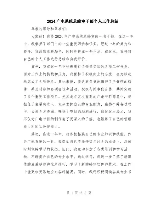 2024广电系统总编室干部个人工作总结