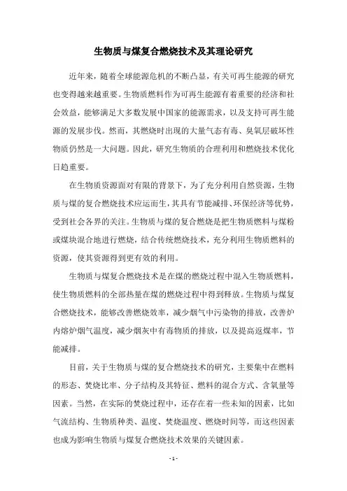 生物质与煤复合燃烧技术及其理论研究
