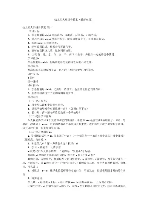幼儿园大班拼音教案(最新6篇)