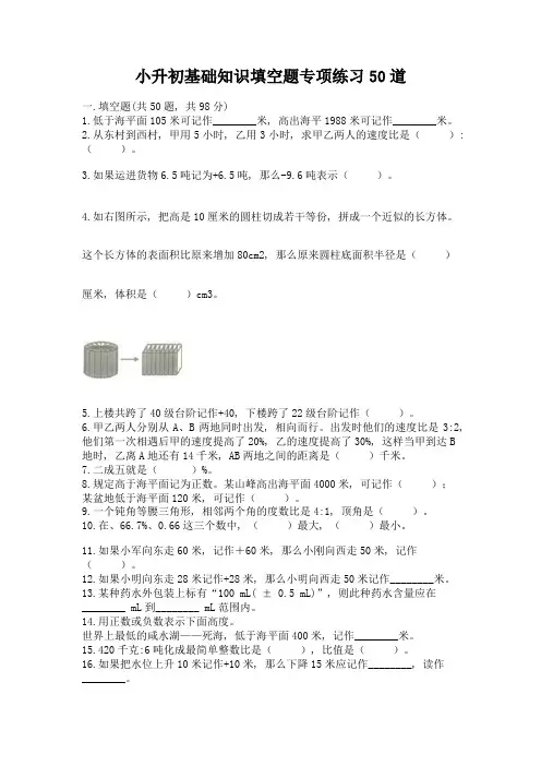 小升初基础知识填空题专项练习50道附完整答案(典优)