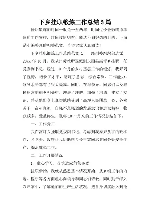 下乡挂职锻炼工作总结3篇