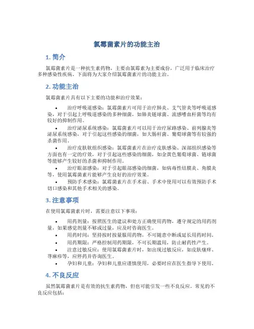 氯霉菌素片的功能主治