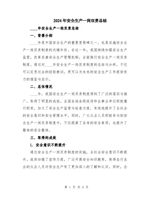 2024年安全生产一岗双责总结