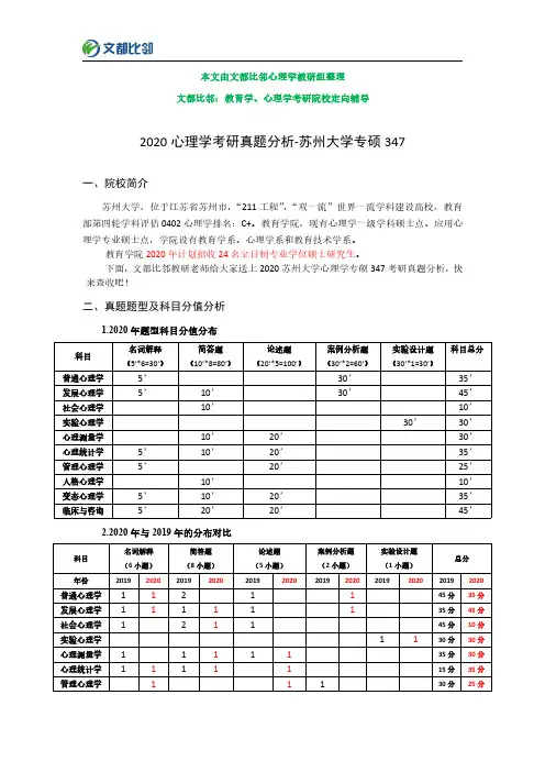 2020年苏州大学心理学专硕347考研真题分析