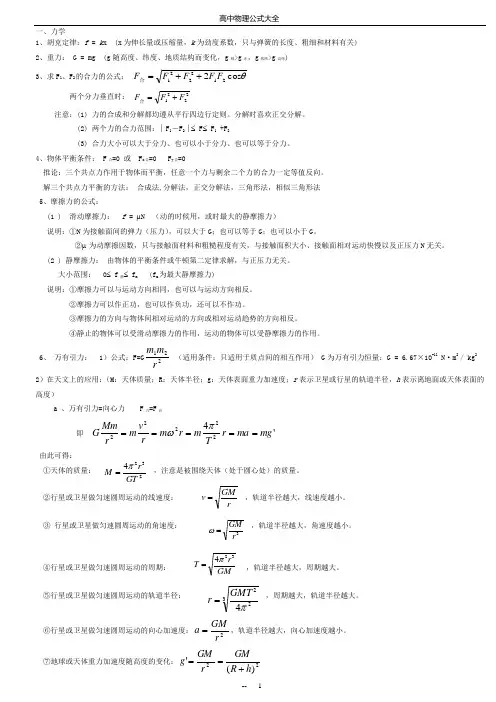 人教版高中物理公式大全