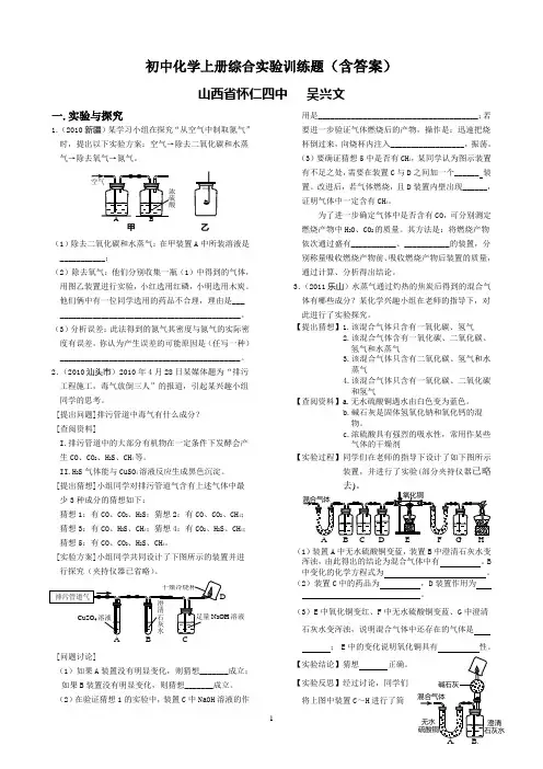 初中化学综合实验训练题(有答案)