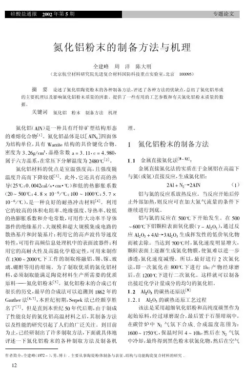 氮化铝粉末的制备方法与机理