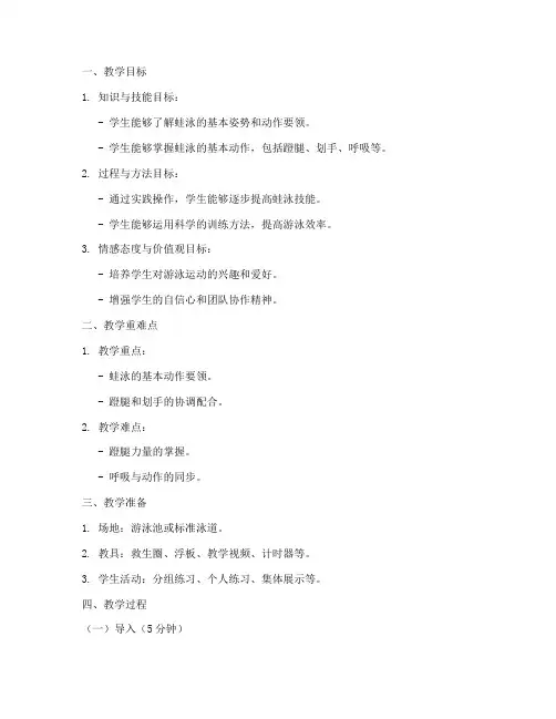 蛙泳教学教案设计模板及反思