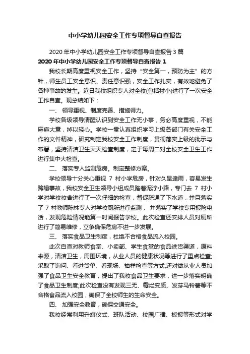 中小学幼儿园安全工作专项督导自查报告