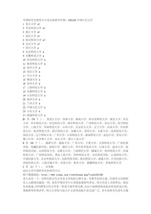 古代文学专业排名